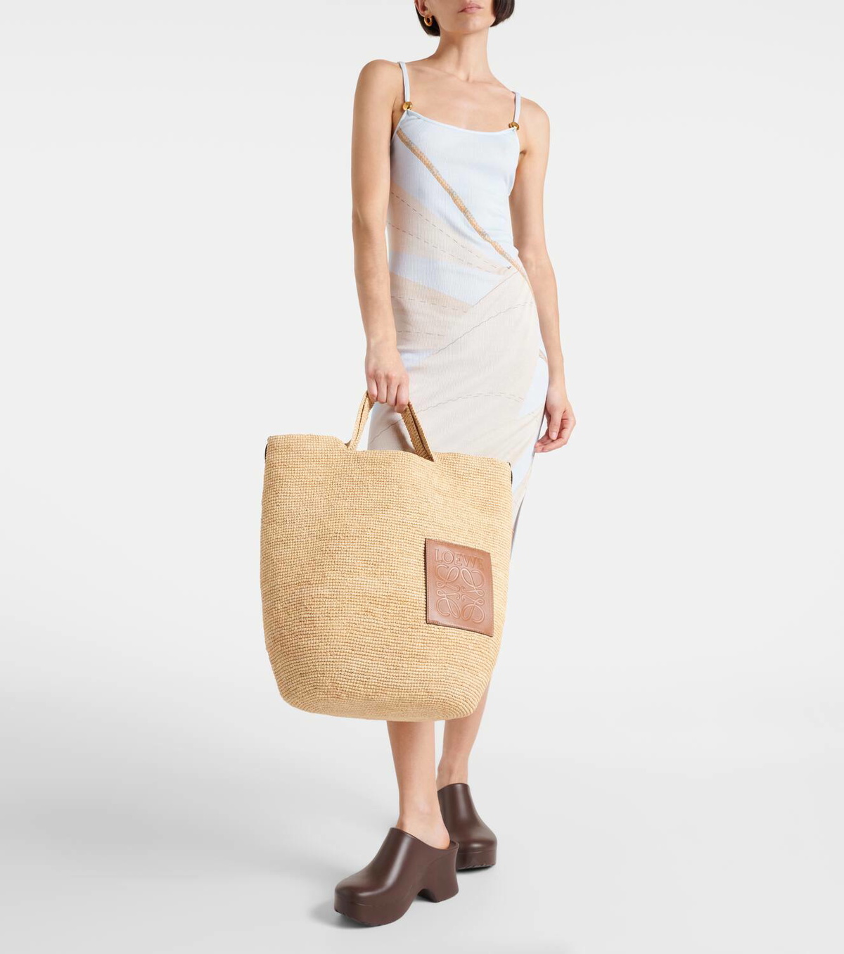 Loewe Large leather-trimmed raffia tote bag