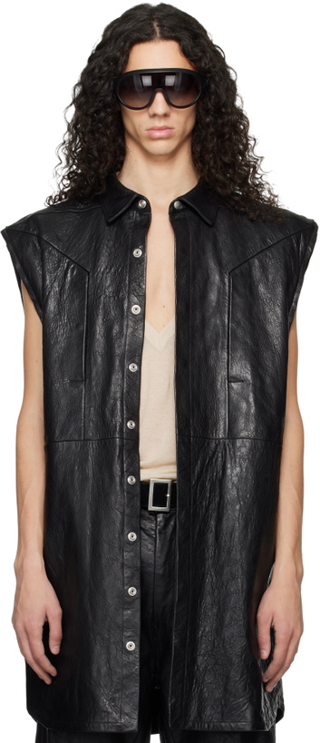 Photo: Rick Owens Black Temple Jumbo Outshirt Leather Vest