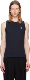 AMI Paris Navy Cotton Rib Ami de Coeur Tank Top