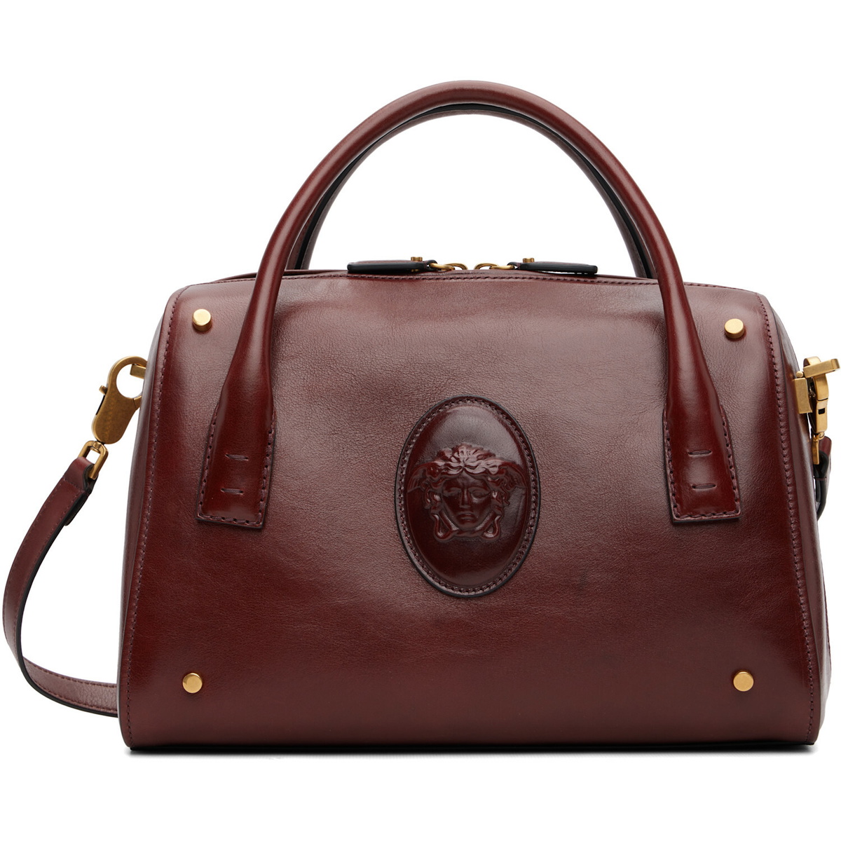 Versace Brown Roomy Leather Boston Bag