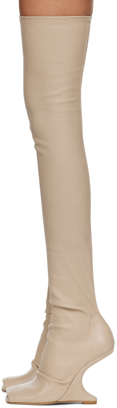 Rick Owens Lilies Beige Cantilever 11 Thigh High Boots
