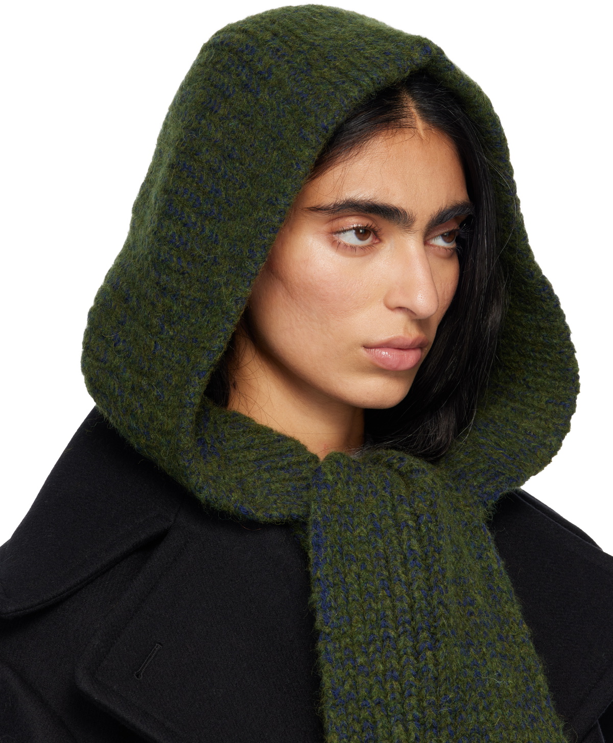 Dries Van Noten Green Hooded Wool Scarf