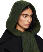 Dries Van Noten Green Hooded Wool Scarf