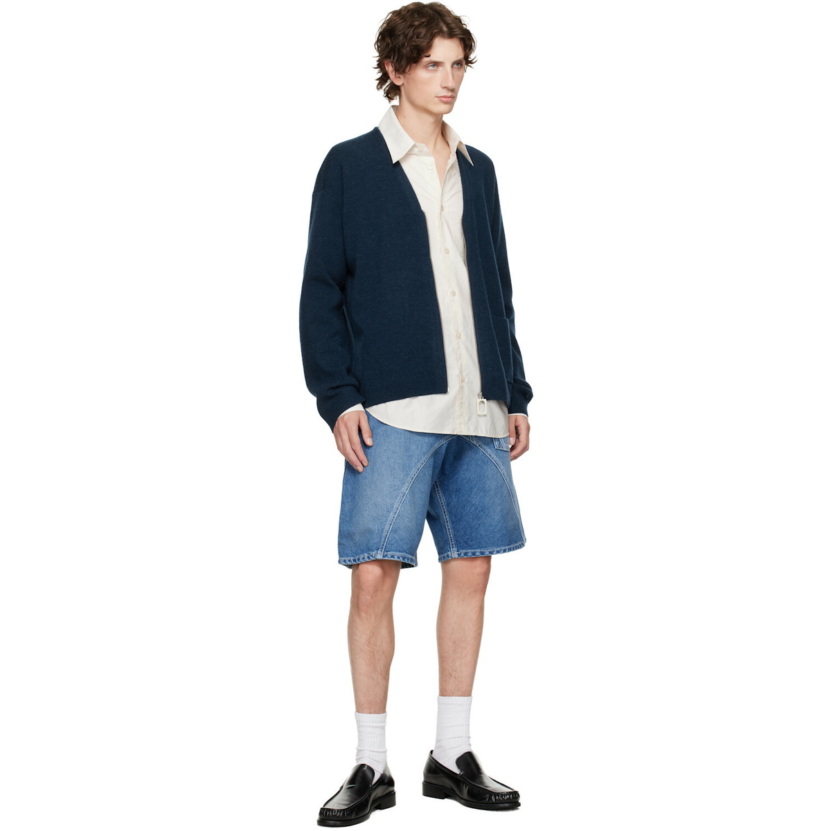 JW Anderson Navy V-Neck Zip-Up Cardigan
