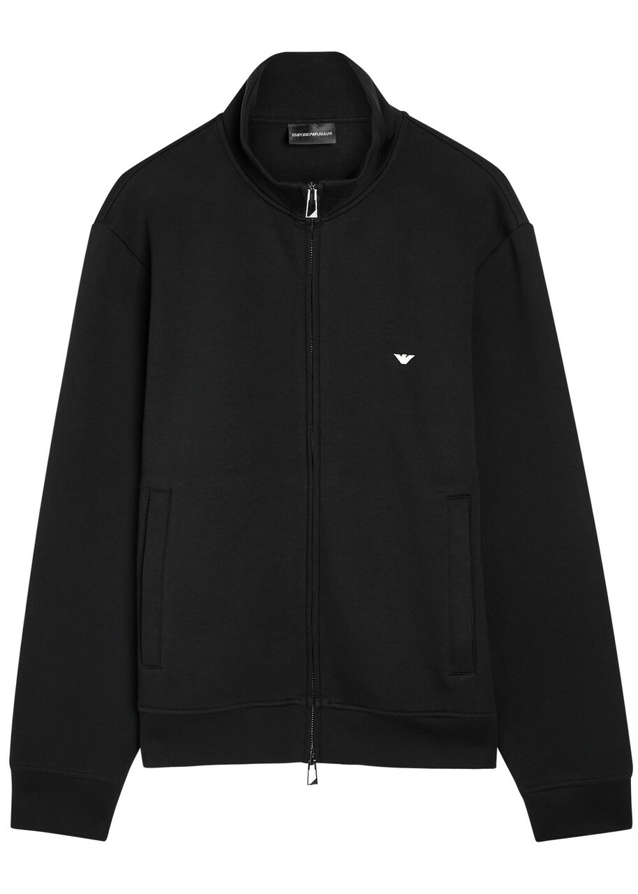 Emporio Armani Logo-embroidered Jersey Jacket Black