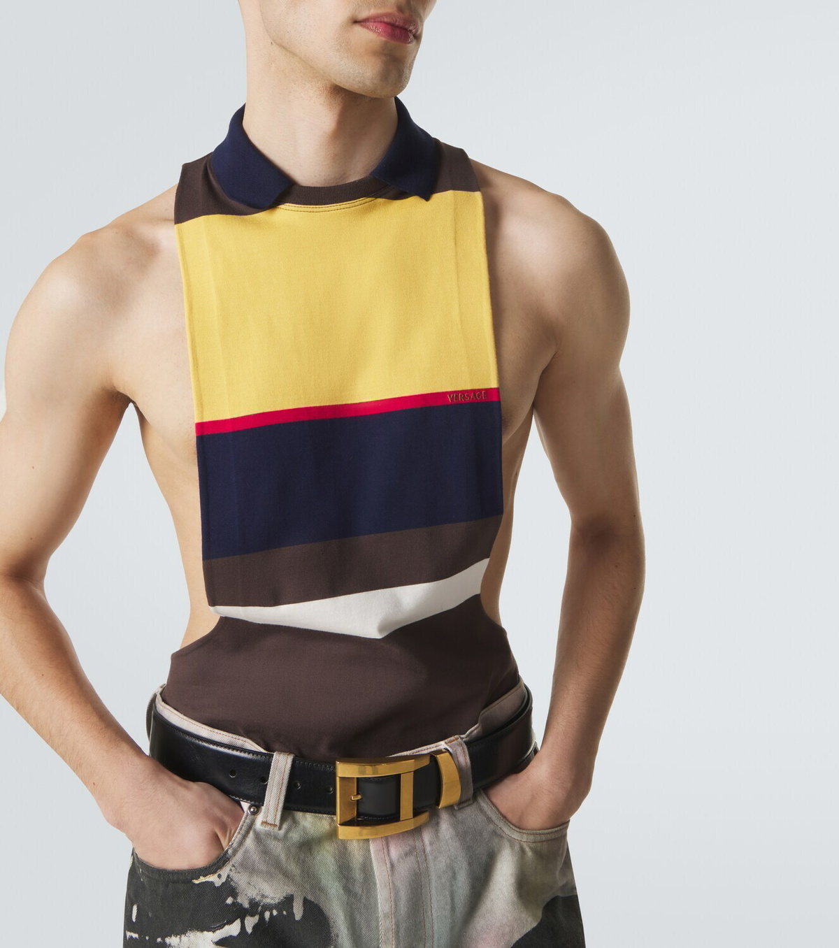 Versace Striped cotton tank top