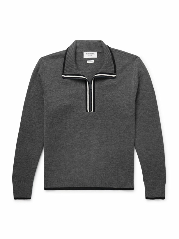 Photo: Thom Browne - Slim-Fit Virgin Wool Half-Zip Sweater - Gray