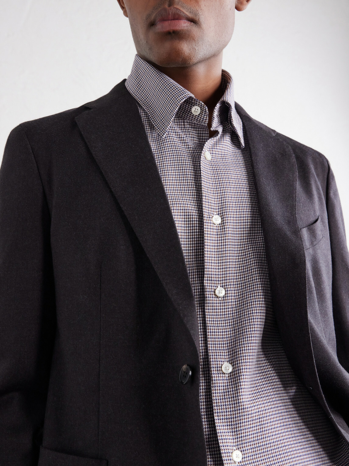 Slowear - Glanshirt Button-Down Collar Houndstooth Cotton Shirt - Brown