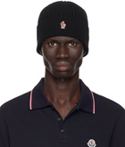 Moncler Grenoble Black Ribbed Knit Wool Beanie