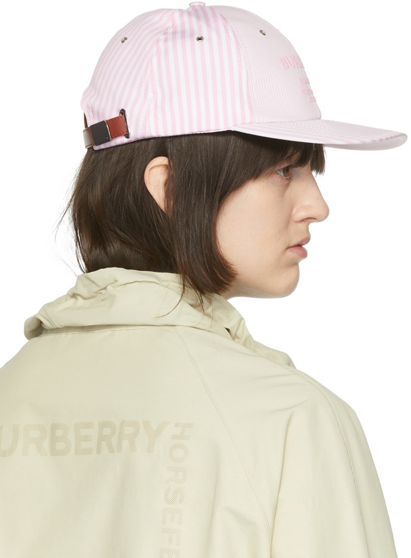 Burberry Pink & White Striped Horseferry Cap Burberry