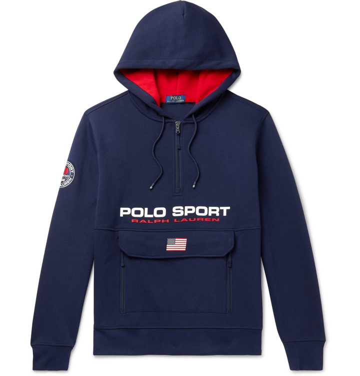 Photo: Polo Ralph Lauren - Logo-Print Cotton-Blend Piqué Hoodie - Blue