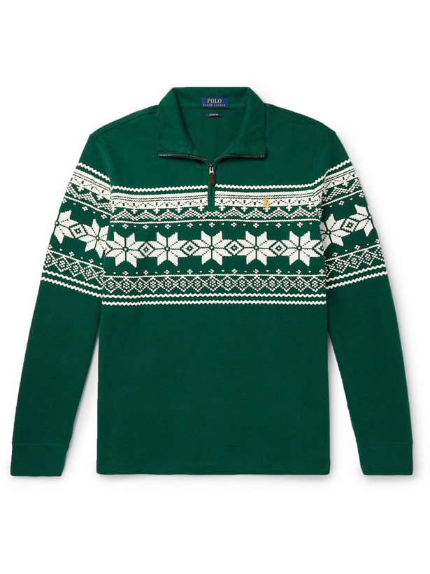 Photo: Polo Ralph Lauren - Printed Cotton-Jersey Half-Zip Sweatshirt - Green