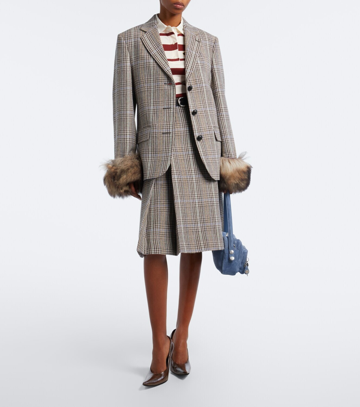 Acne Studios Checked shearling-trimmed wool blazer