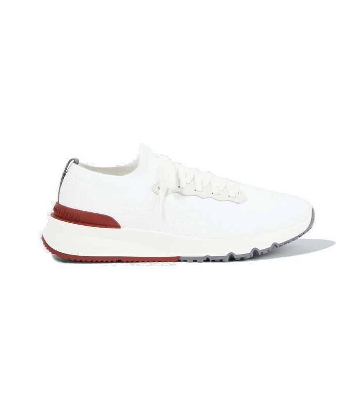 Photo: Brunello Cucinelli Leather-trimmed knit sneakers