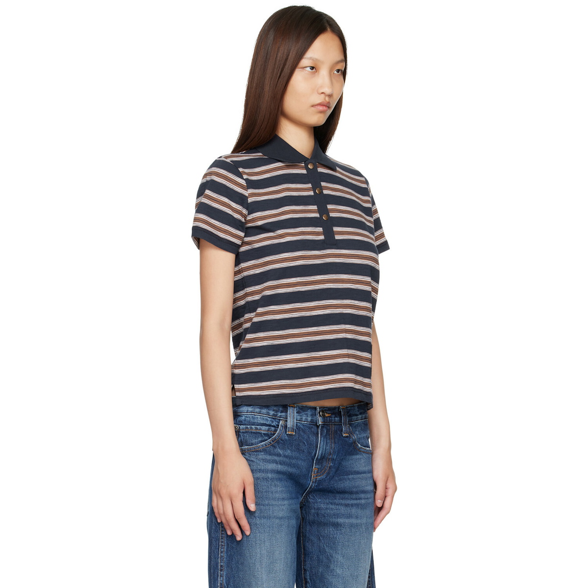 Moncler Navy Striped Cotton Polo
