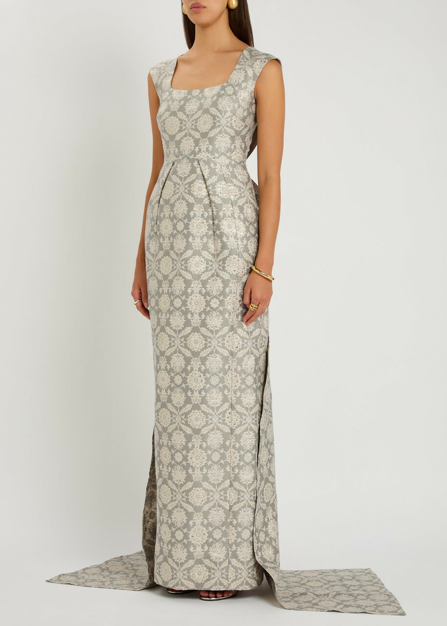 Huishan Zhang Patsy Floral-jacquard Cotton-blend Gown Grey