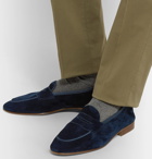 Edward Green - Polperro Leather-Trimmed Suede Penny Loafers - Blue