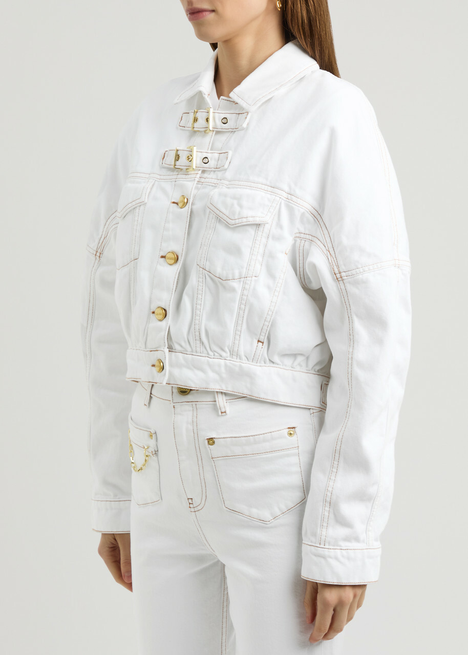 Ganni Contrast-stitch Denim Jacket White