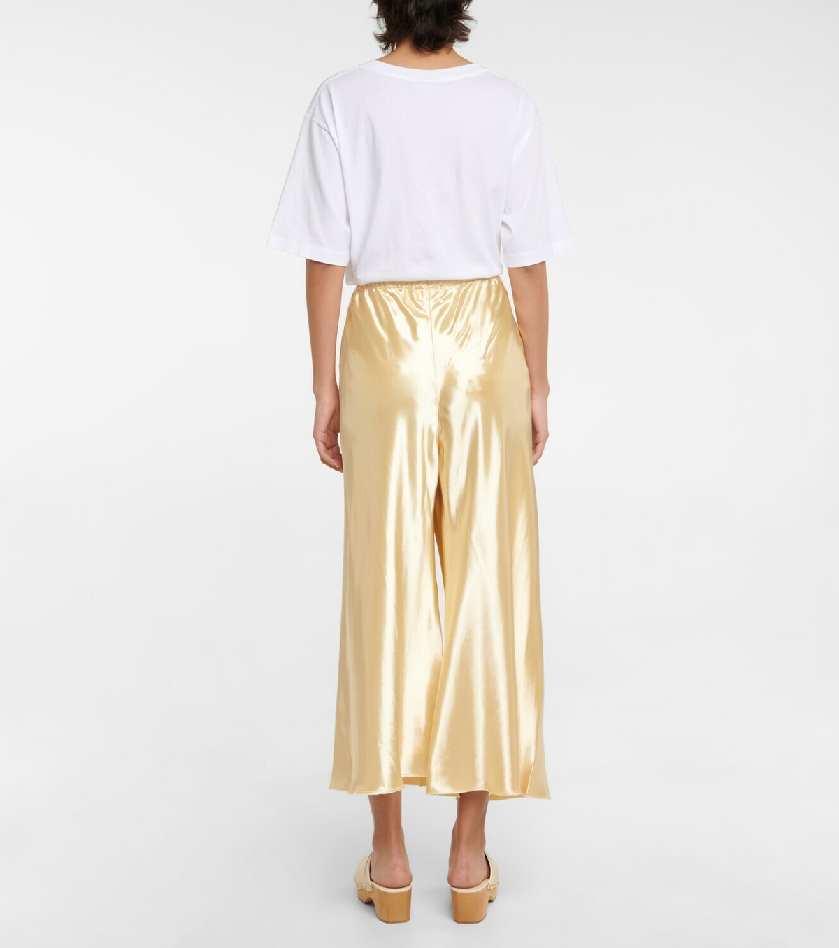 【KHAITE】yellow-GOLD サテン クロップド ワイド パンツ 〓KHAITE〓 yellow-gold サテン クロップド ワイド パンツ