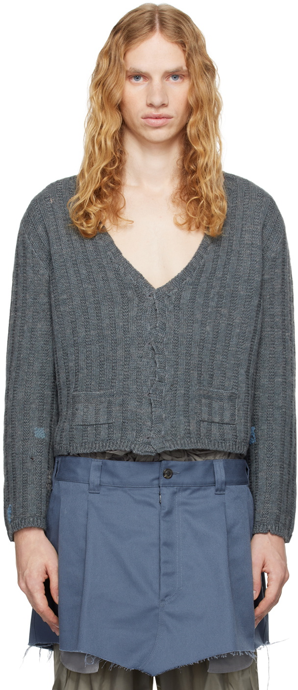 希AMagazineCuratedbyMaisonMartinMargiela Gray Handcrafted Cardigan by Maison Margiela on Sale