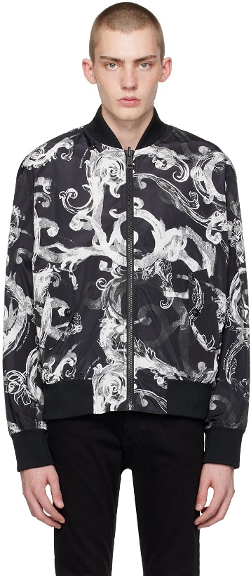 Photo: Versace Jeans Couture Black & White Watercolor Couture Reversible Bomber Jacket