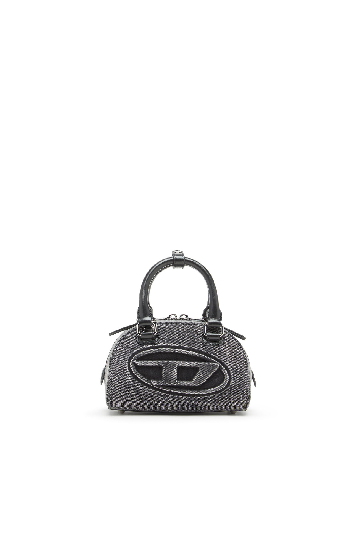 Diesel 1DR Dome-Mini bowling bag in washed denim - Crossbody Bags Womens in Grey