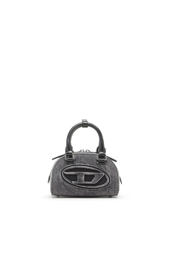 Photo: Diesel 1DR Dome-Mini bowling bag in washed denim - Crossbody Bags Womens in Grey