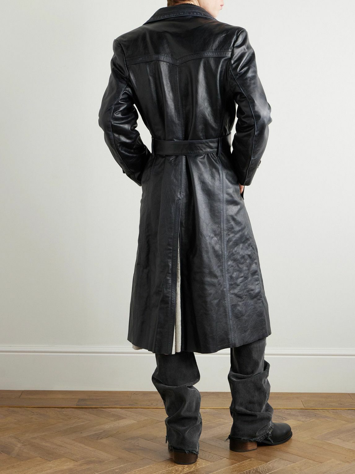 Enfants Riches Déprimés - Belted Panelled Leather Trench Coat - Black