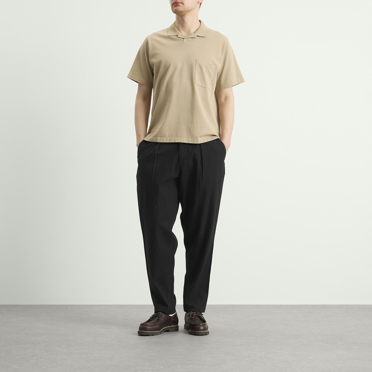 Universal Works Men's Rugby Jersey Oversized Vacation Polo in Sand