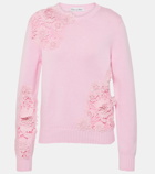 Oscar de la Renta Floral lace-trimmed cotton sweater