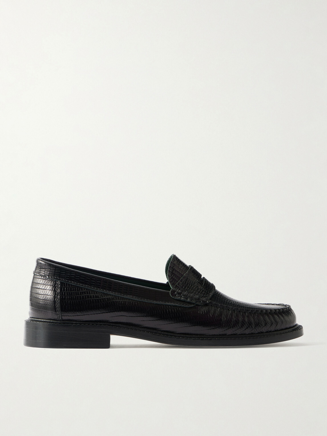 VINNY's - Yardee Lizard-Effect Leather Penny Loafers - Black