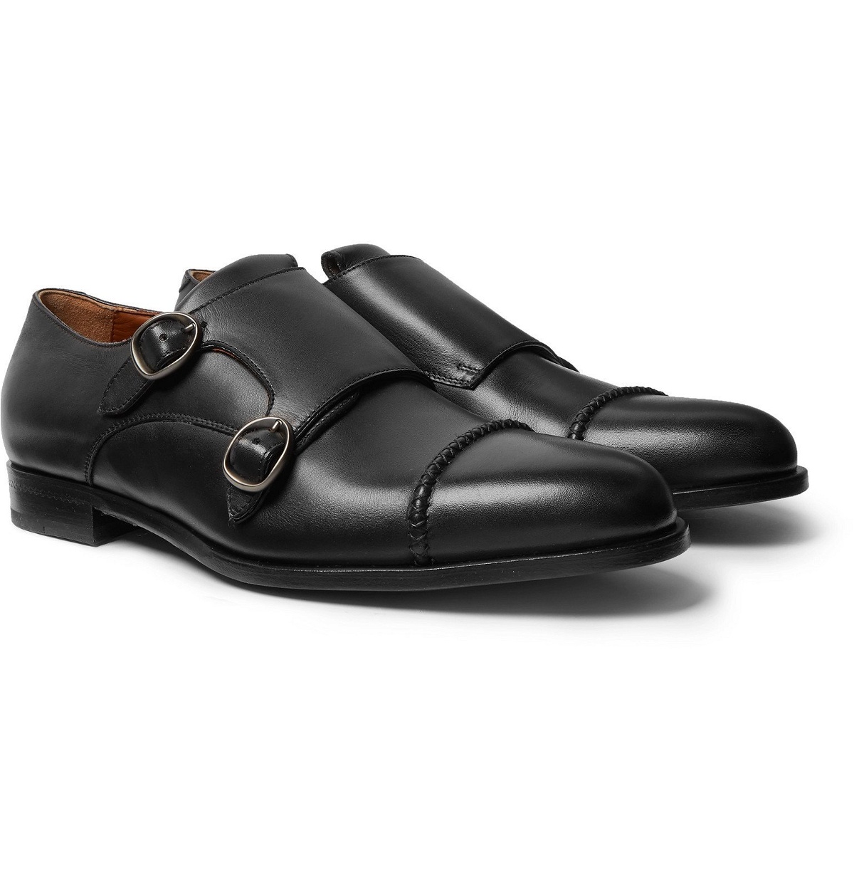 Photo: Ermenegildo Zegna - Cap-Toe Leather Monk-Strap Shoes - Black