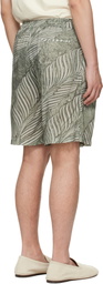 YOKE Green Leaf Pattern Printed Rayon 2Pleated Easy Shorts