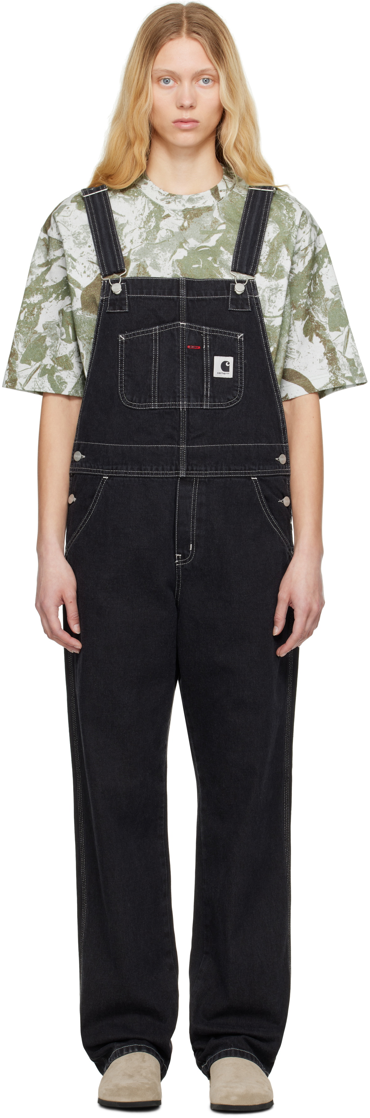 Carhartt Work In Progress Black Bib Straight Overalls