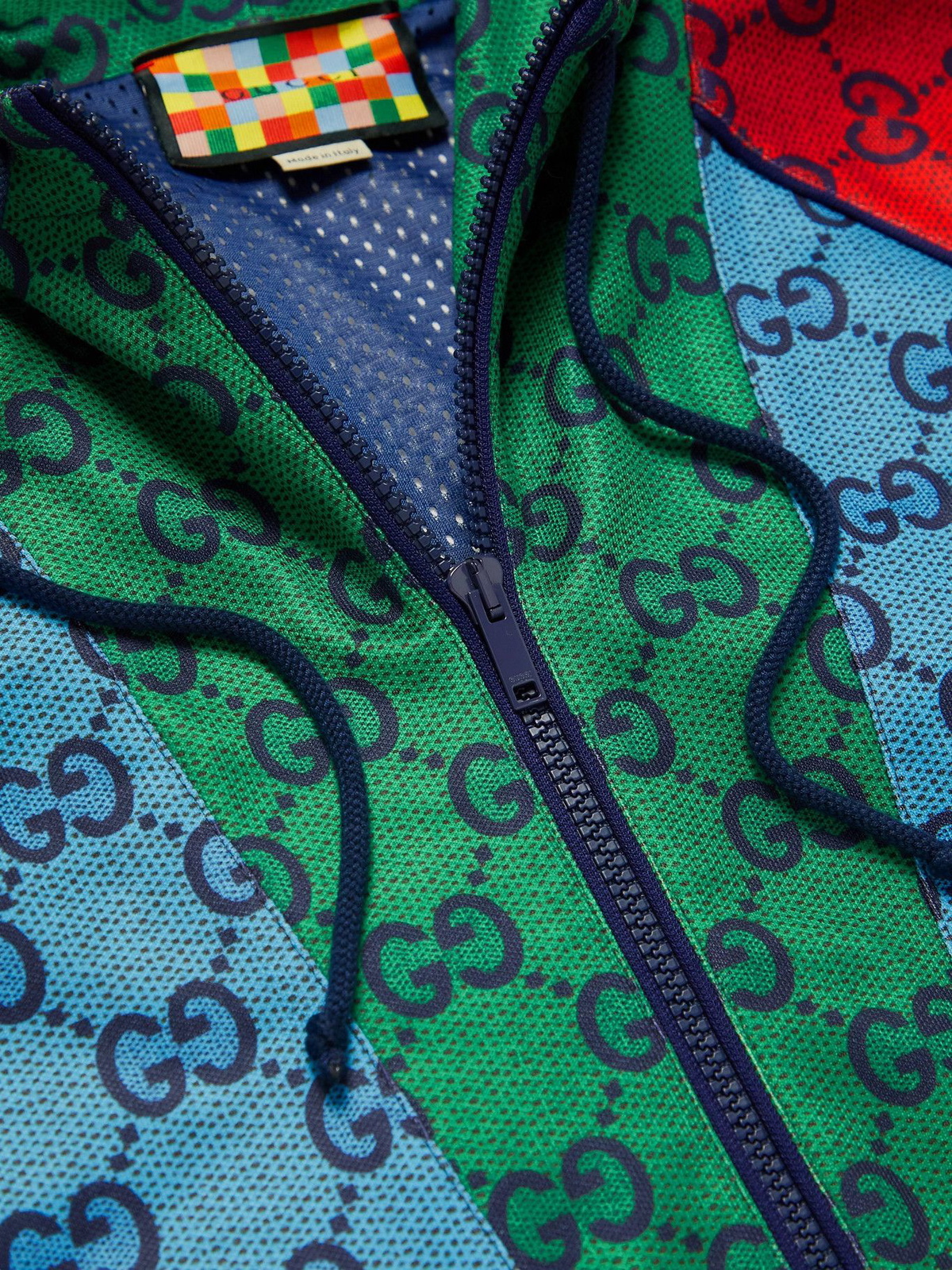 Gucci Colour-block Logo-print Tech-jersey Half-zip Hoodie for Men