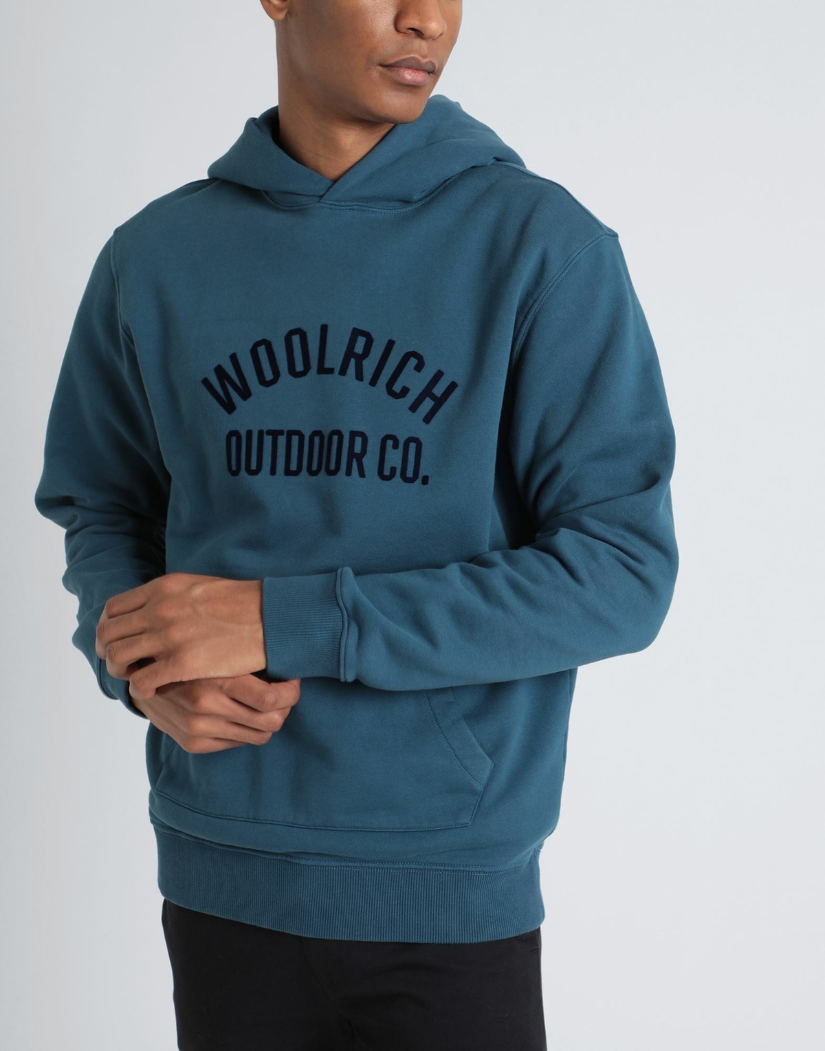 Woolrich Organic Cotton Script Hoodie Mens Sweatshirt Slate in Blue