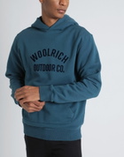 Woolrich Organic Cotton Script Hoodie Mens Sweatshirt Slate in Blue
