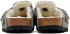 Birkenstock Gray Narrow Boston Shearling Loafers