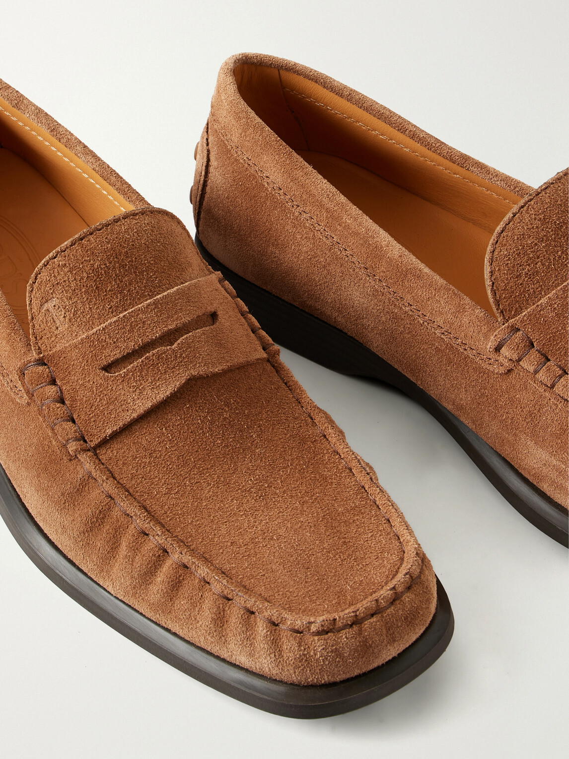Tod's - Gathered Suede Penny Loafers - Brown