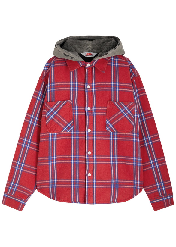 Photo: Saint Mxxxxxx Hooded Checked Flannel Jacket Red