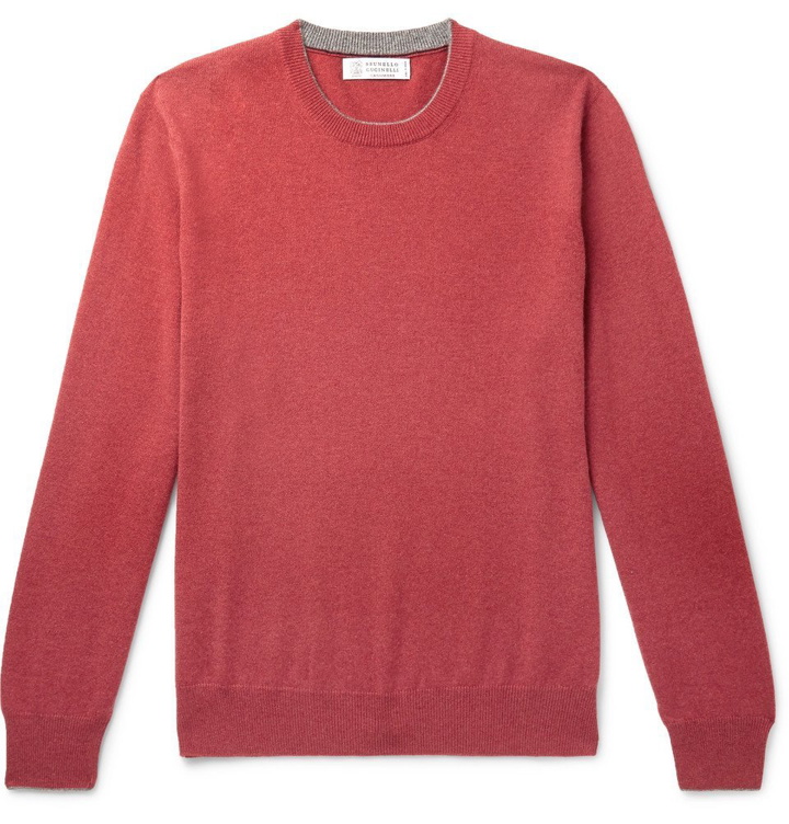 Photo: Brunello Cucinelli - Contrast-Tipped Cashmere Sweater - Burgundy