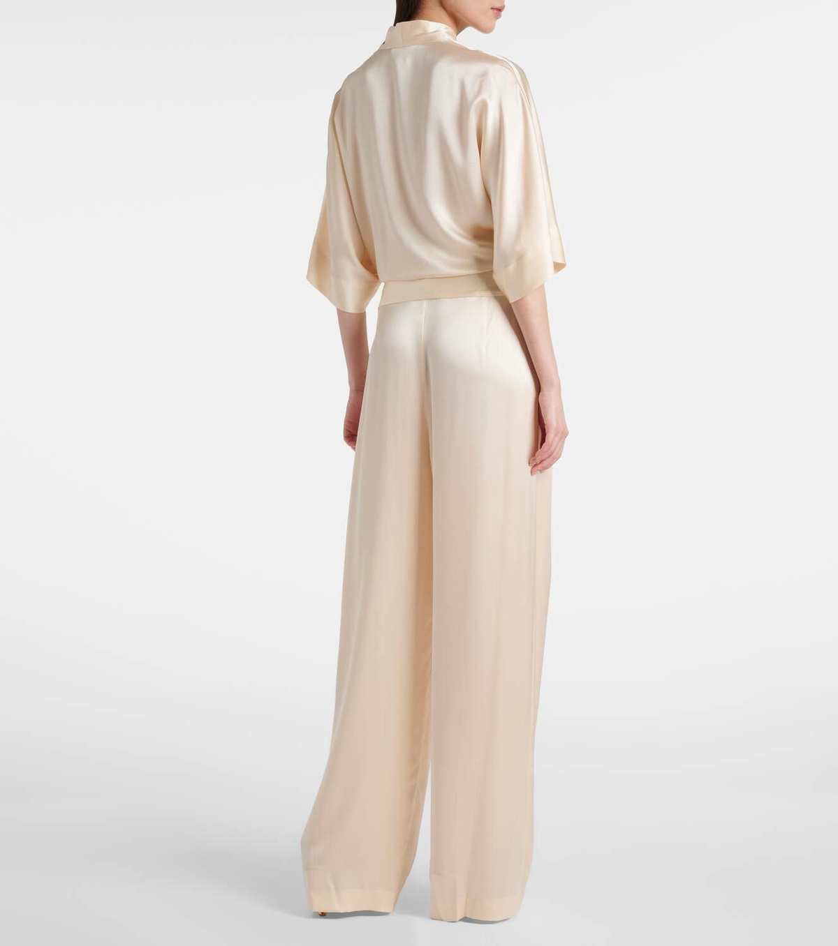 The Sei Cropped silk satin wrap blouse