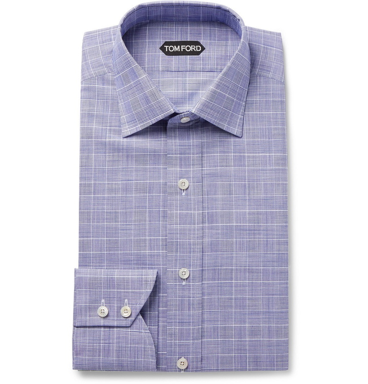 Photo: TOM FORD - Navy Slim-Fit Prince of Wales Checked Cotton-Poplin Shirt - Blue