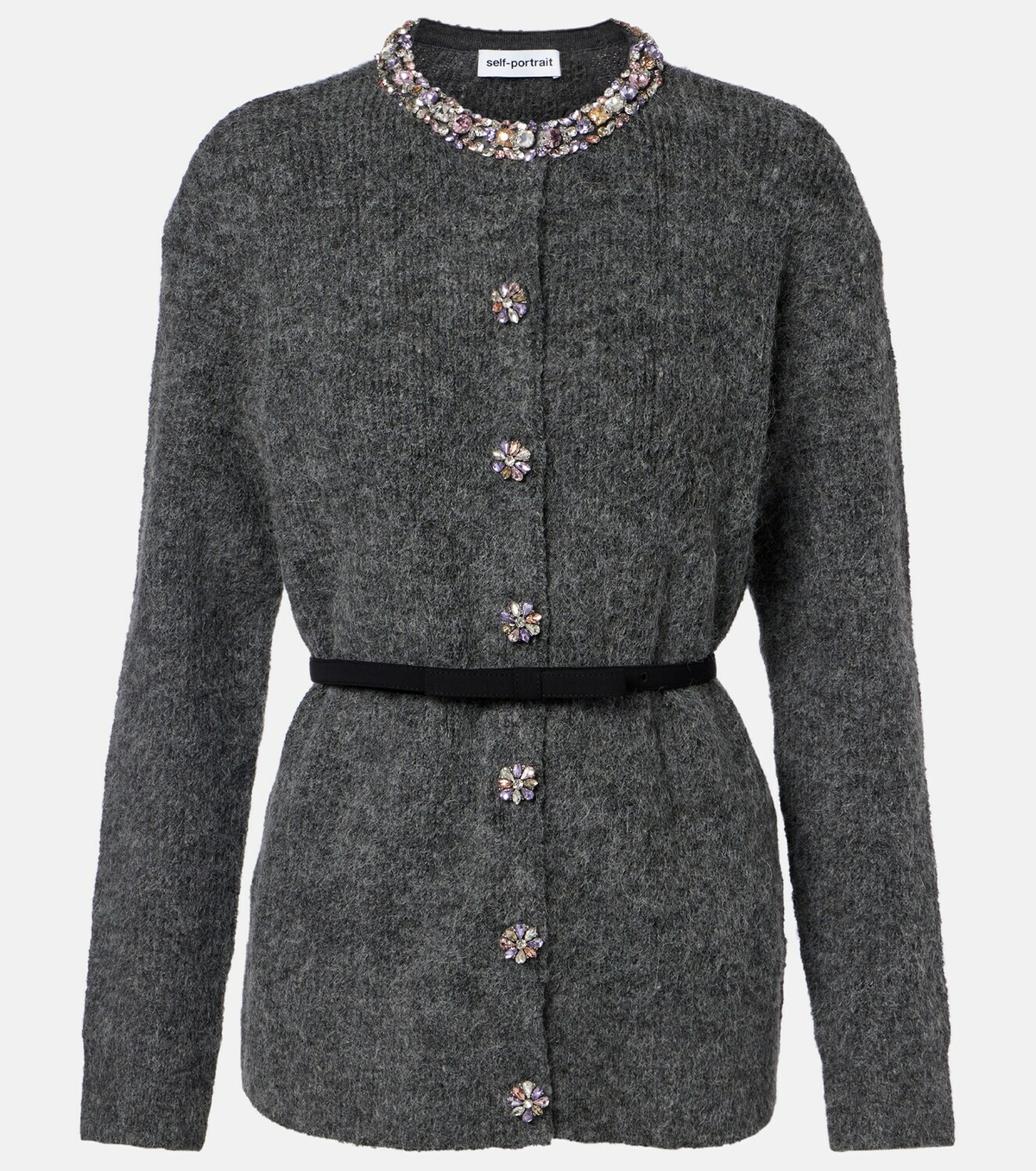 Self-Portrait Belted embellished cardigan