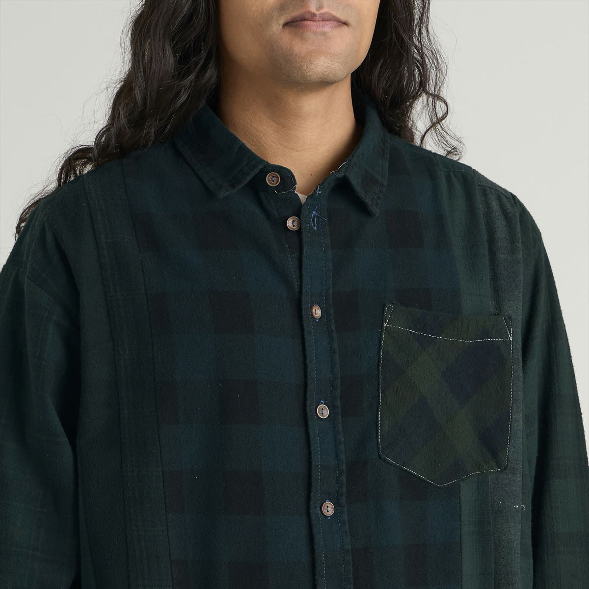 Needles Men's 7 Cuts Overdyed Flannel Shirt in Dark Green