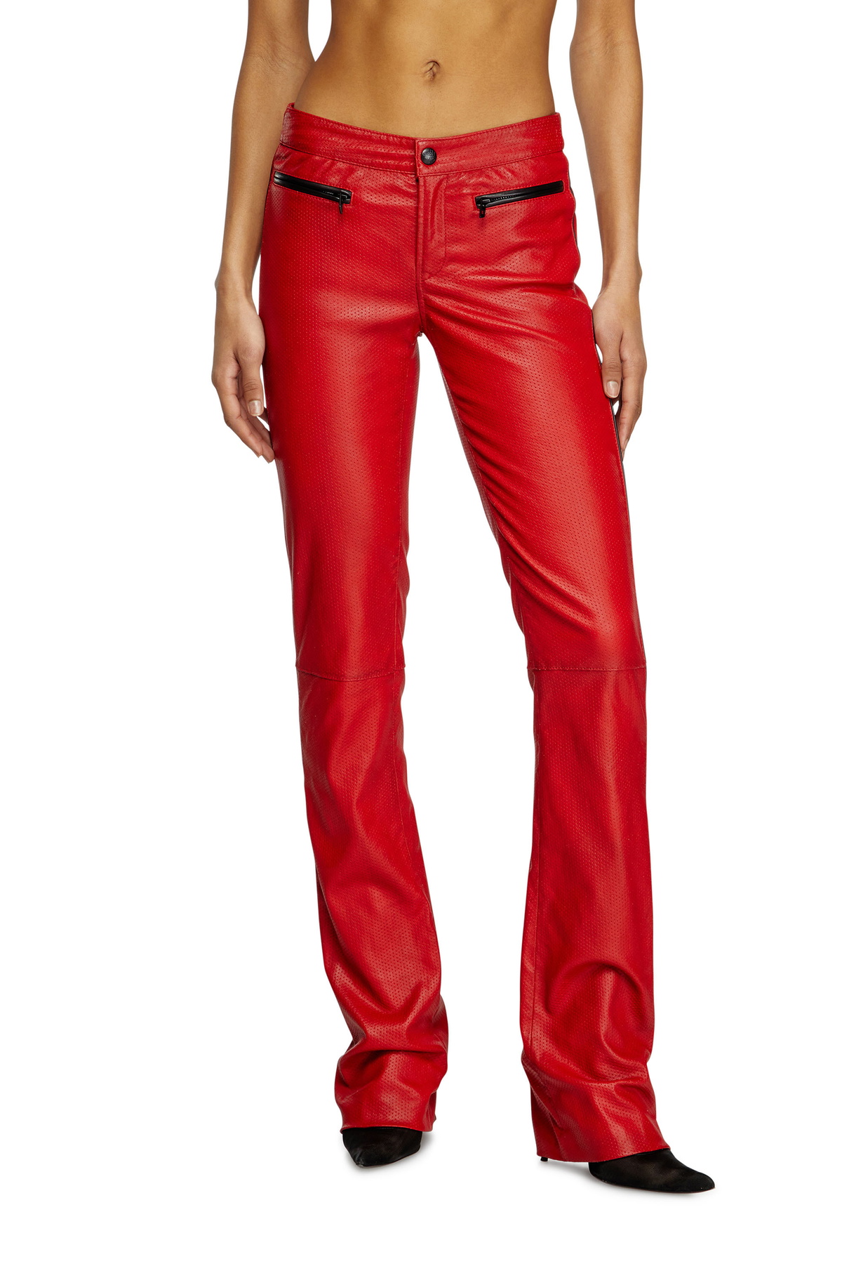 Diesel Biker pants in perforated stretch leather - Pants Womens in Red