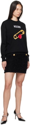 Moschino Black Intarsia Heart Safety Pin Sweater