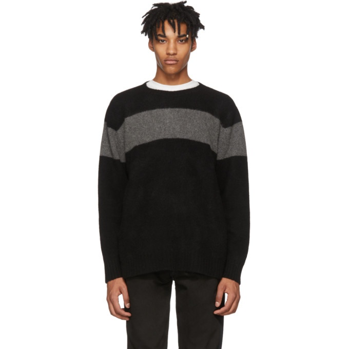 Photo: The Elder Statesman Black and Grey Cashmere Striped Racing Sweater