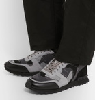 Valentino - Valentino Garavani Rockrunner Camouflage-Print Stretch-Knit, Leather and Suede Sneakers - Gray