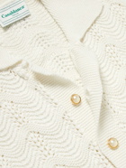 Casablanca - Camp-Collar Logo-Appliquéd Crochet-Knit Cotton Shirt - Neutrals